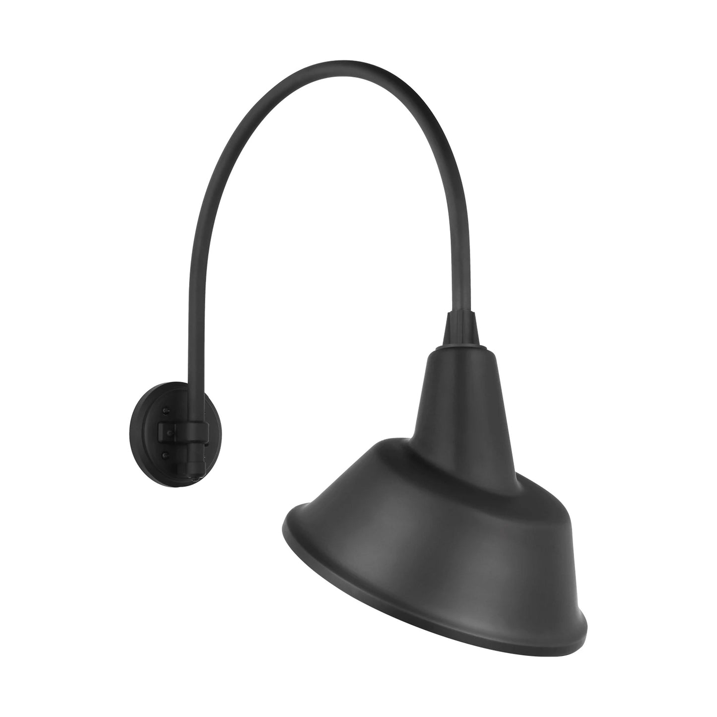 Academy Arched Mack Barn Outdoor Wall Light in Matte Black (12.5-Inch Tilted Bowers Shade).