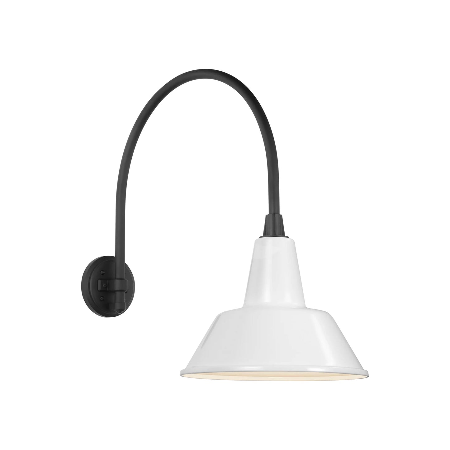 Academy Arched Mack Barn Outdoor Wall Light in Matte Black (12.5-Inch White Bowers Shade).