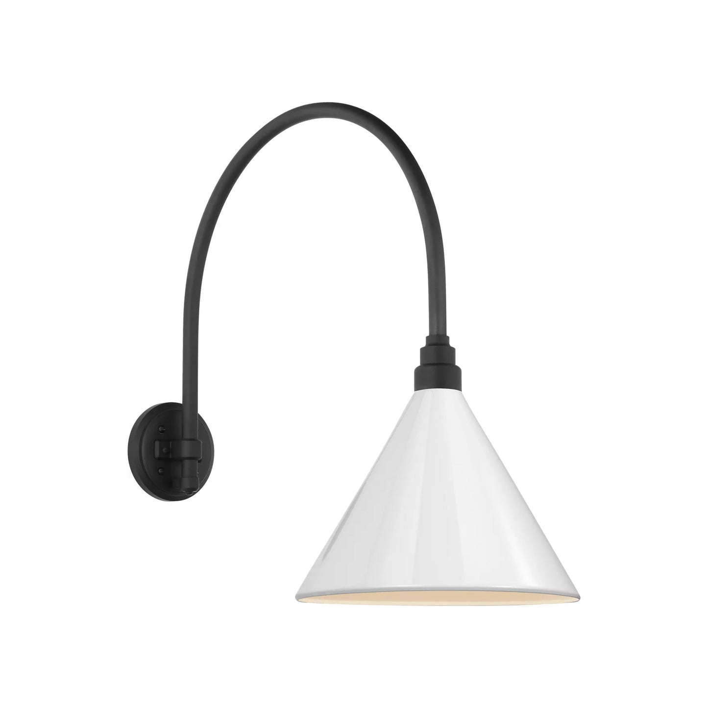Academy Arched Mack Barn Outdoor Wall Light in Matte Black (12.5-Inch White Conical Savannah Shade).