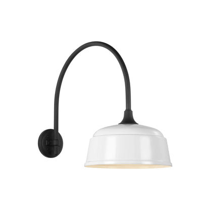 Academy Arched Mack Barn Outdoor Wall Light in Matte Black (12.5-Inch White Rockhouse Shade).