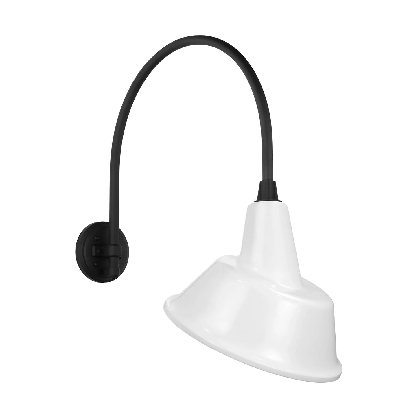 Academy Arched Mack Barn Outdoor Wall Light in Matte Black (12.5-Inch White Tilted Bowers Shade).