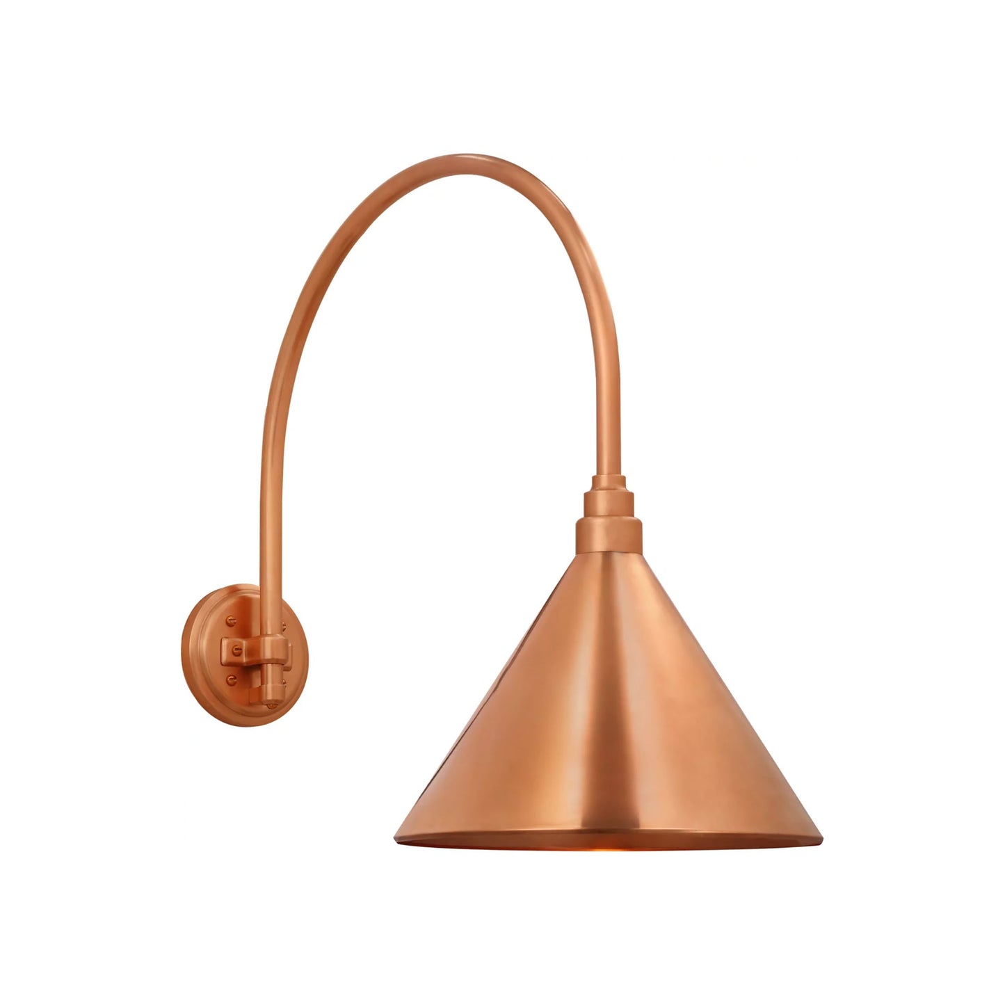 Academy Arched Mack Barn Outdoor Wall Light in Soft Copper (12.5-Inch Conical Savannah Shade).