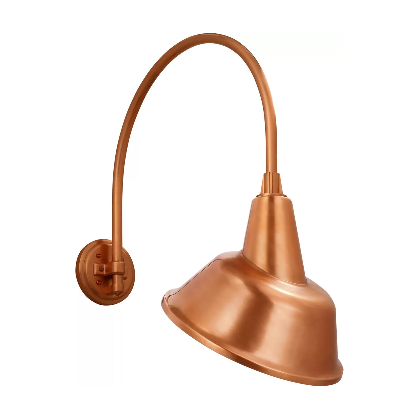Academy Arched Mack Barn Outdoor Wall Light in Soft Copper (12.5-Inch Tilted Bowers Shade).