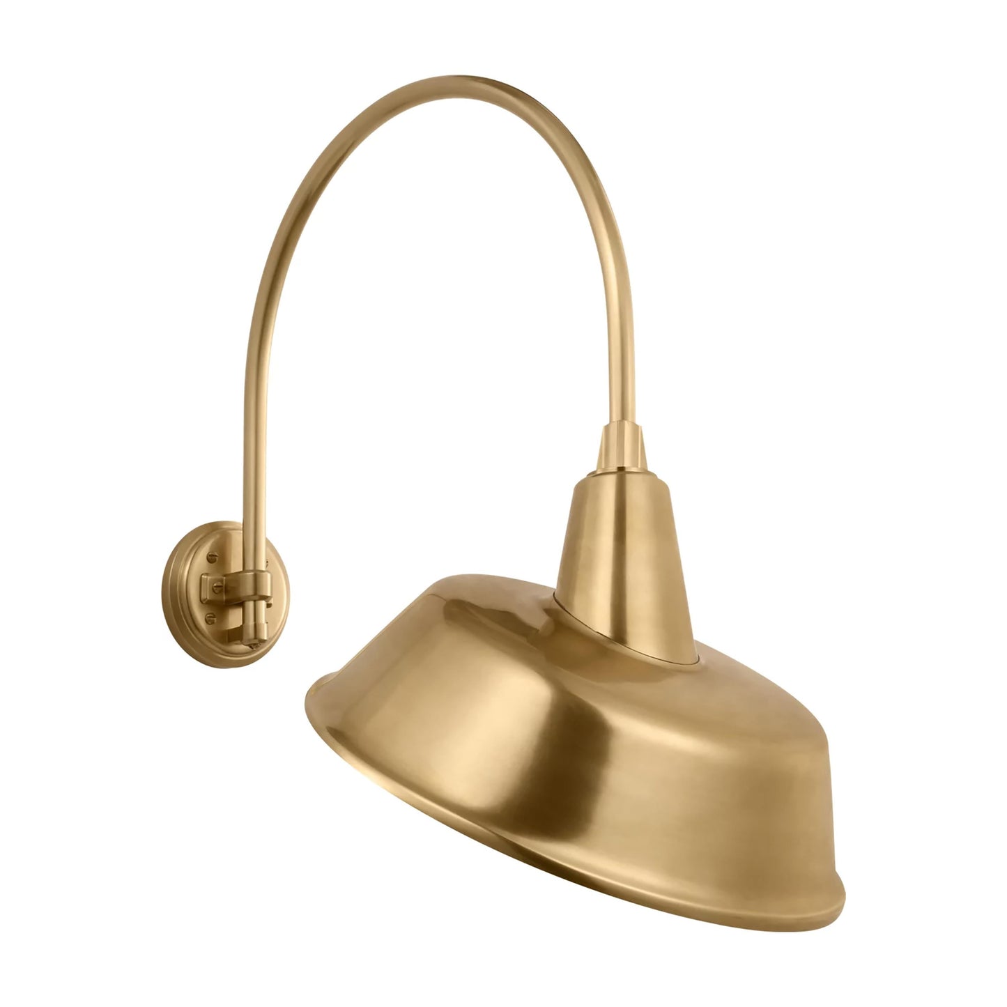 Academy Arched Mack Barn Outdoor Wall Light in Hand-Rubbed Antique Brass (16-Inch Tilted Bowers Shade).