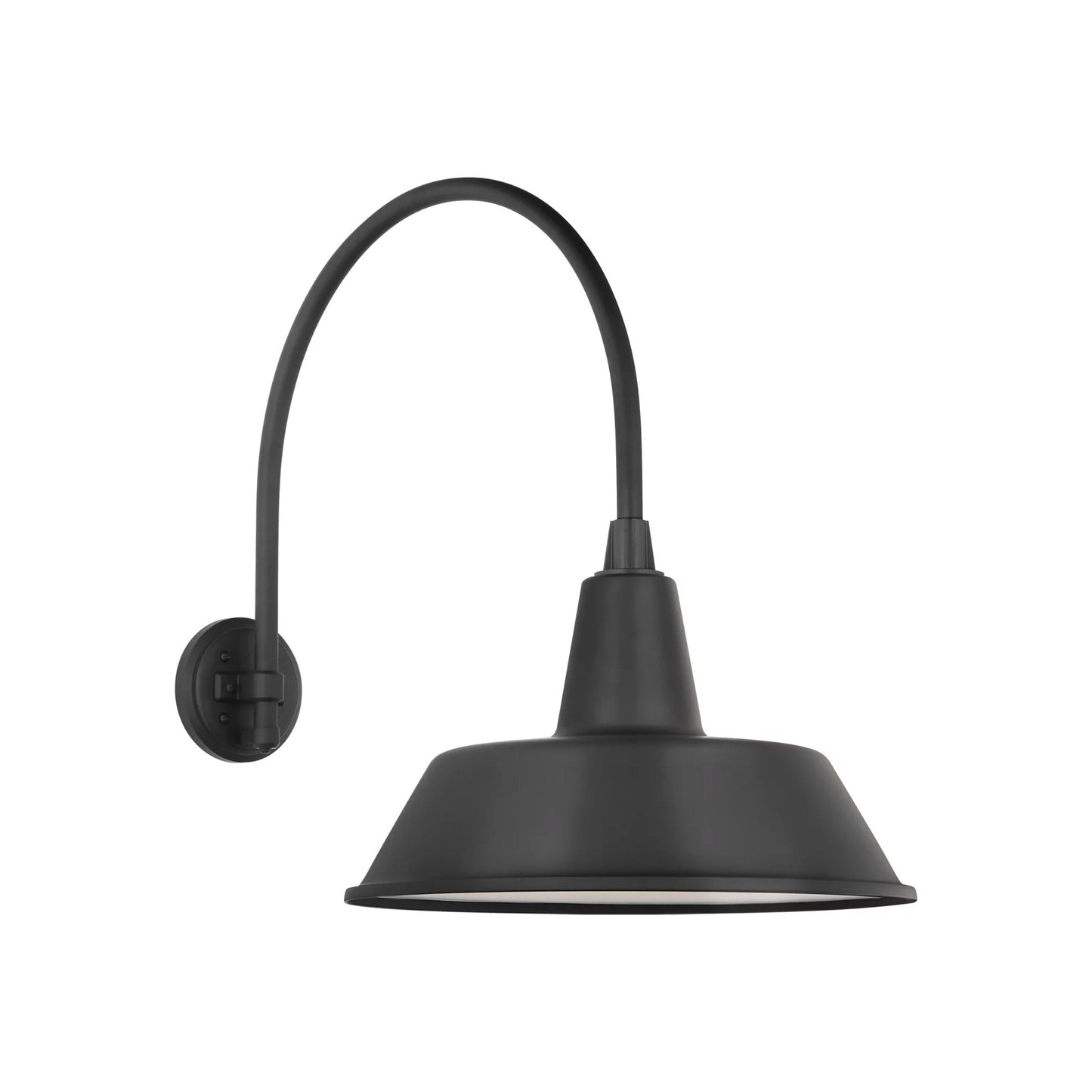 Academy Arched Mack Barn Outdoor Wall Light in Matte Black (16-Inch Matte Black Bowers Shade).