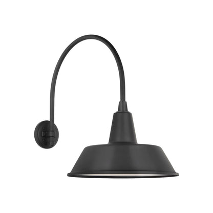 Academy Arched Mack Barn Outdoor Wall Light in Matte Black (16-Inch Matte Black Bowers Shade).