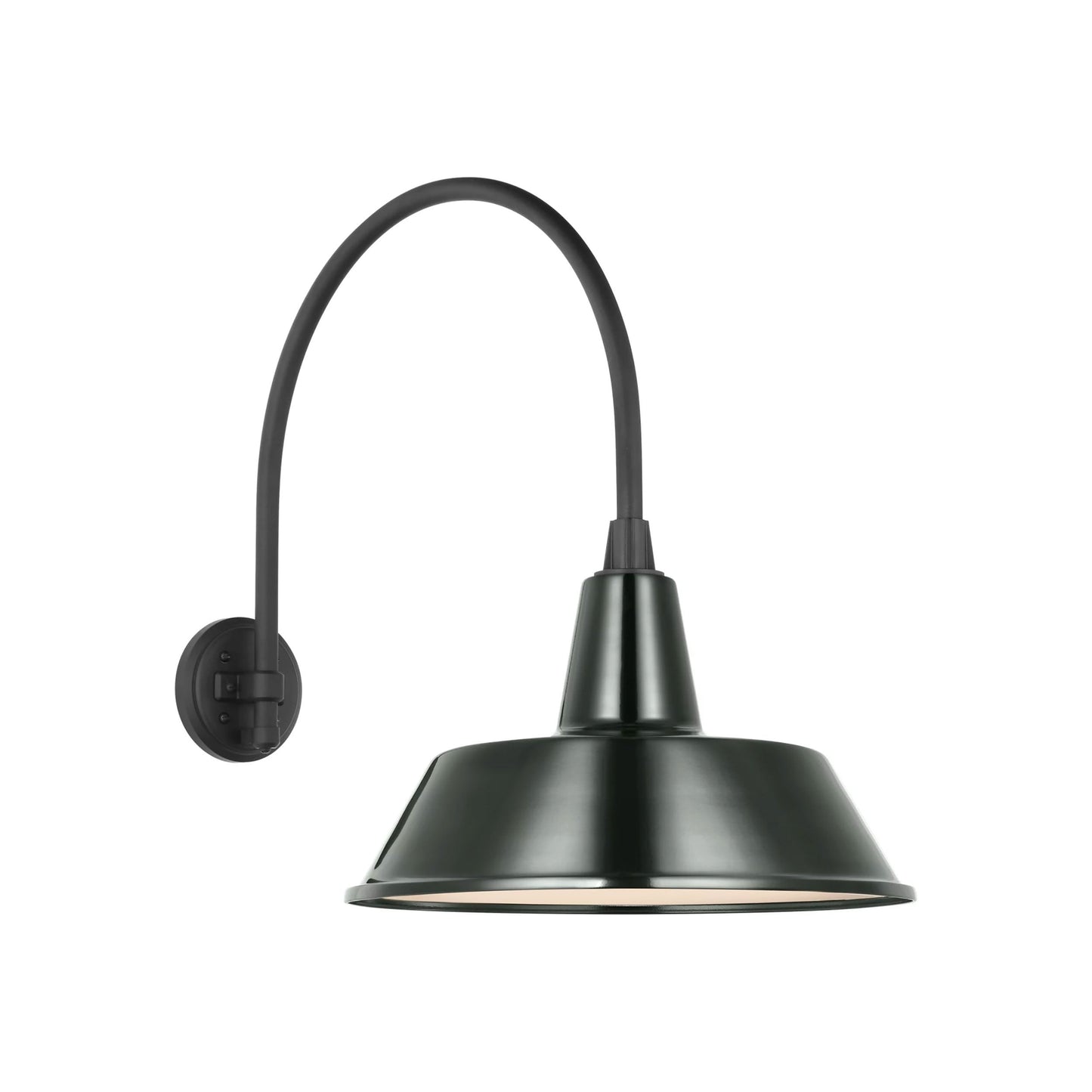Academy Arched Mack Barn Outdoor Wall Light in Matte Black (16-Inch Green Bowers Shade).