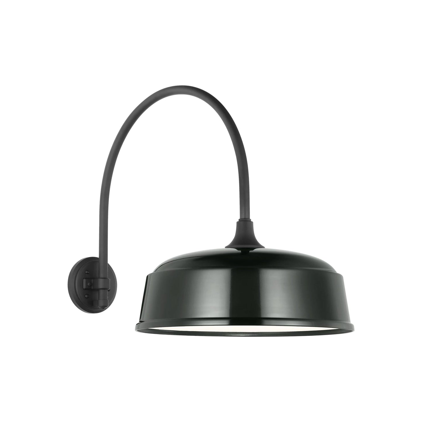 Academy Arched Mack Barn Outdoor Wall Light in Matte Black (16-Inch Green Rockhouse Shade).