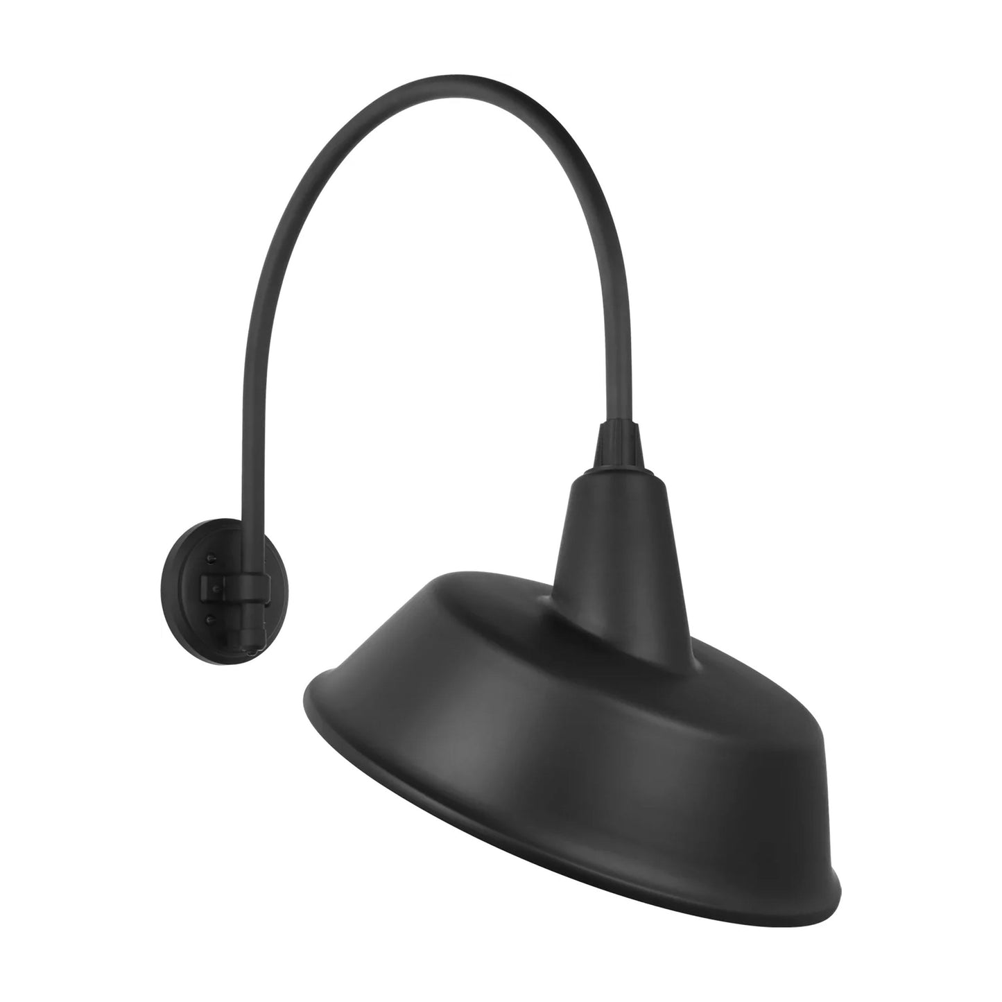 Academy Arched Mack Barn Outdoor Wall Light in Matte Black (16-Inch Tilted Bowers Shade).