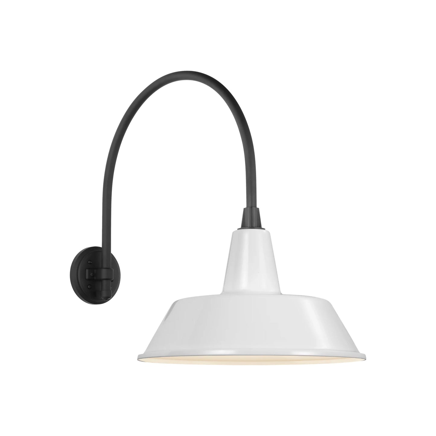Academy Arched Mack Barn Outdoor Wall Light in Matte Black (16-Inch White Bowers Shade).