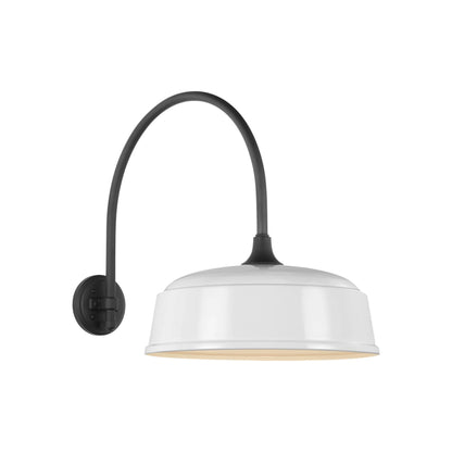 Academy Arched Mack Barn Outdoor Wall Light in Matte Black (16-Inch White Rockhouse Shade).