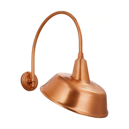 Academy Arched Mack Barn Outdoor Wall Light in Soft Copper (16-Inch Tilted Bowers Shade).