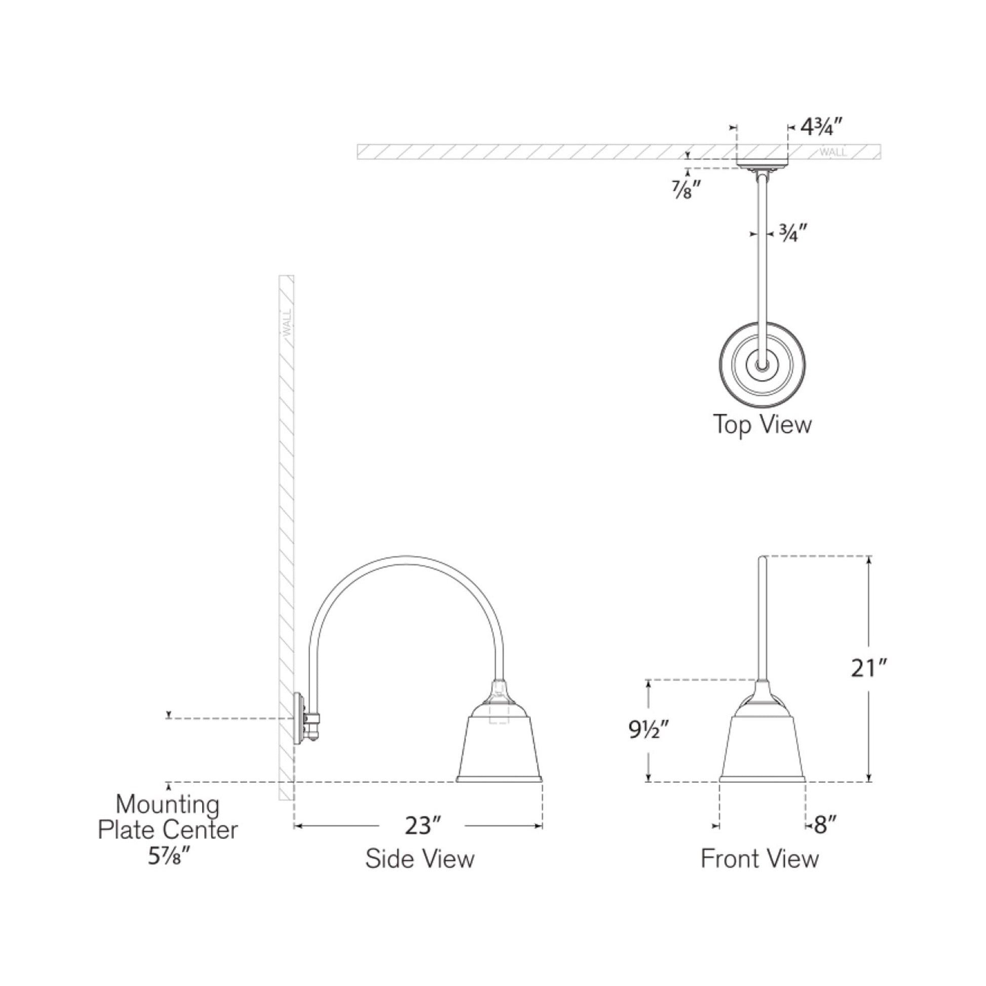 Academy Arched Mack Barn Outdoor Wall Light - line drawing.
