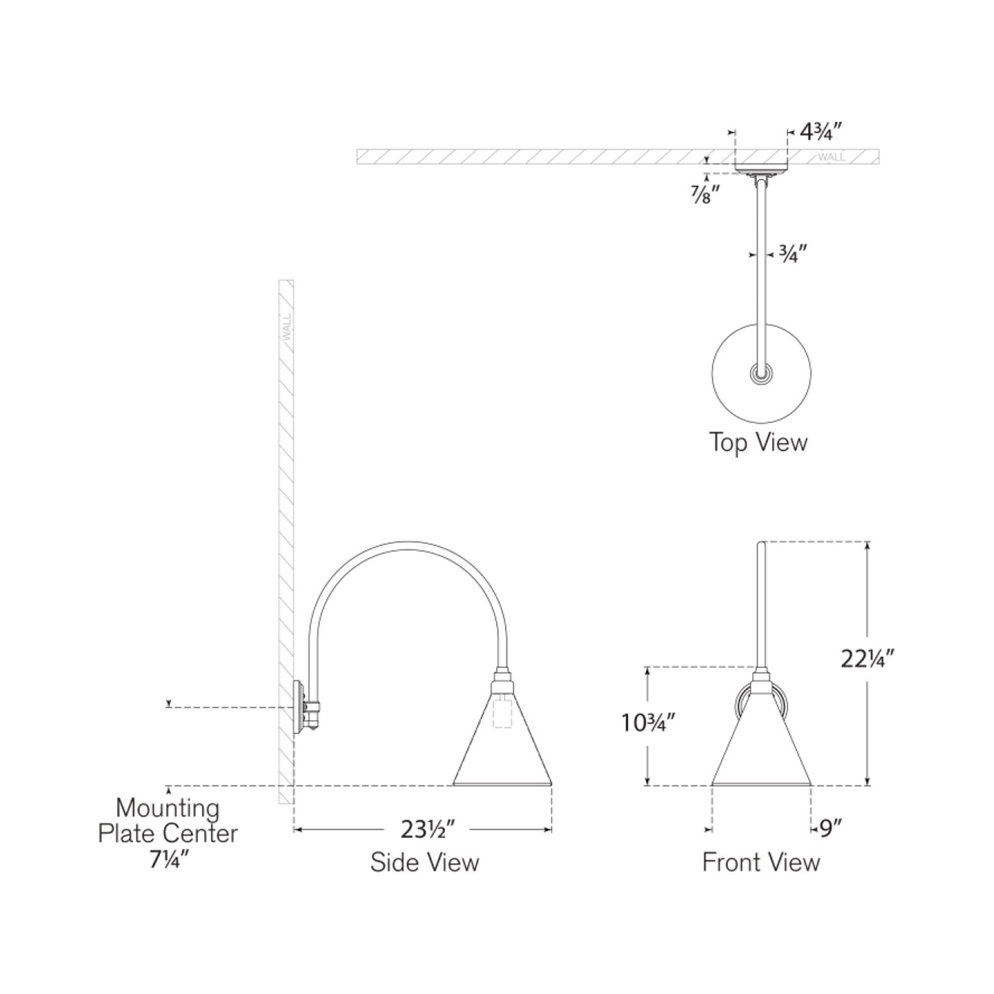 Academy Arched Mack Barn Outdoor Wall Light - line drawing.