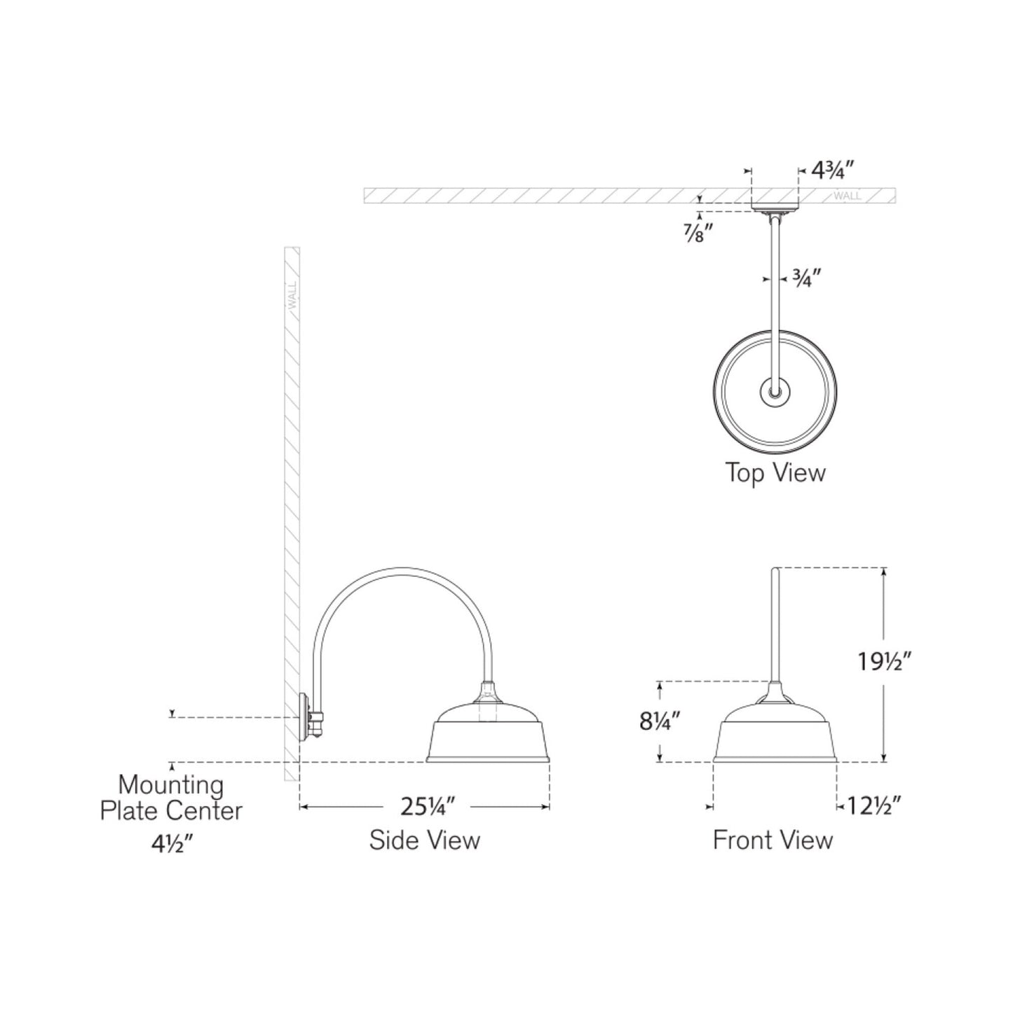 Academy Arched Mack Barn Outdoor Wall Light - line drawing.