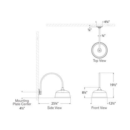 Academy Arched Mack Barn Outdoor Wall Light - line drawing.