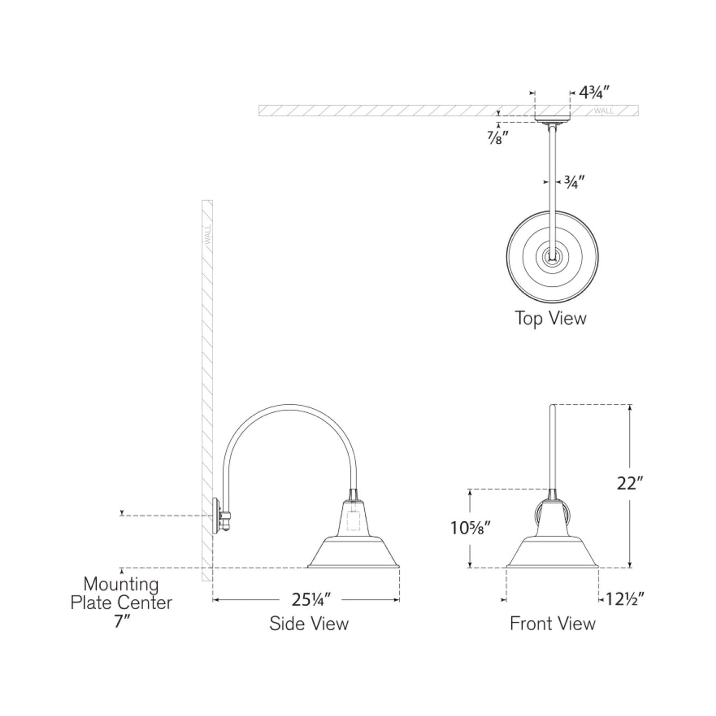 Academy Arched Mack Barn Outdoor Wall Light - line drawing.