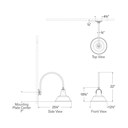 Academy Arched Mack Barn Outdoor Wall Light - line drawing.
