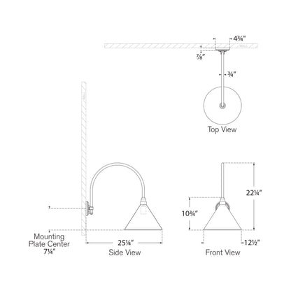 Academy Arched Mack Barn Outdoor Wall Light - line drawing.