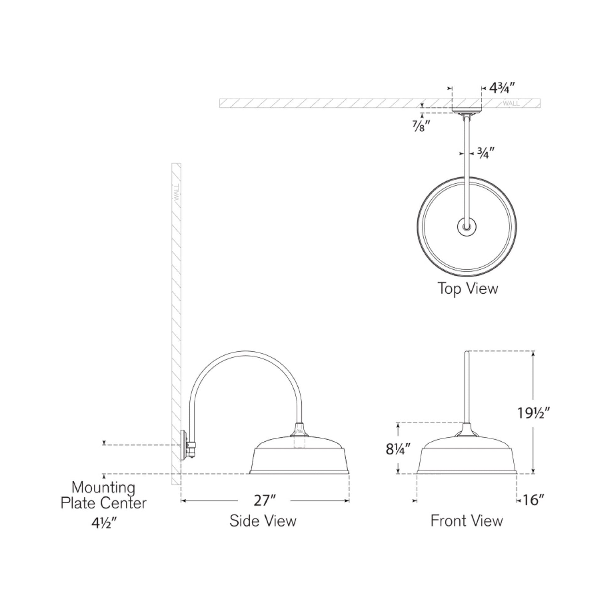 Academy Arched Mack Barn Outdoor Wall Light - line drawing.