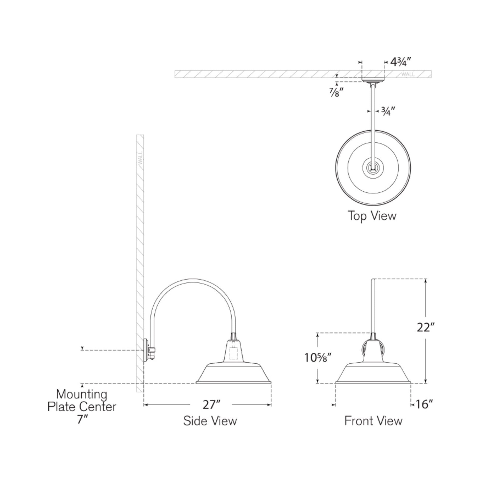 Academy Arched Mack Barn Outdoor Wall Light - line drawing.