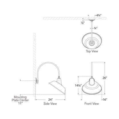 Academy Arched Mack Barn Outdoor Wall Light - line drawing.