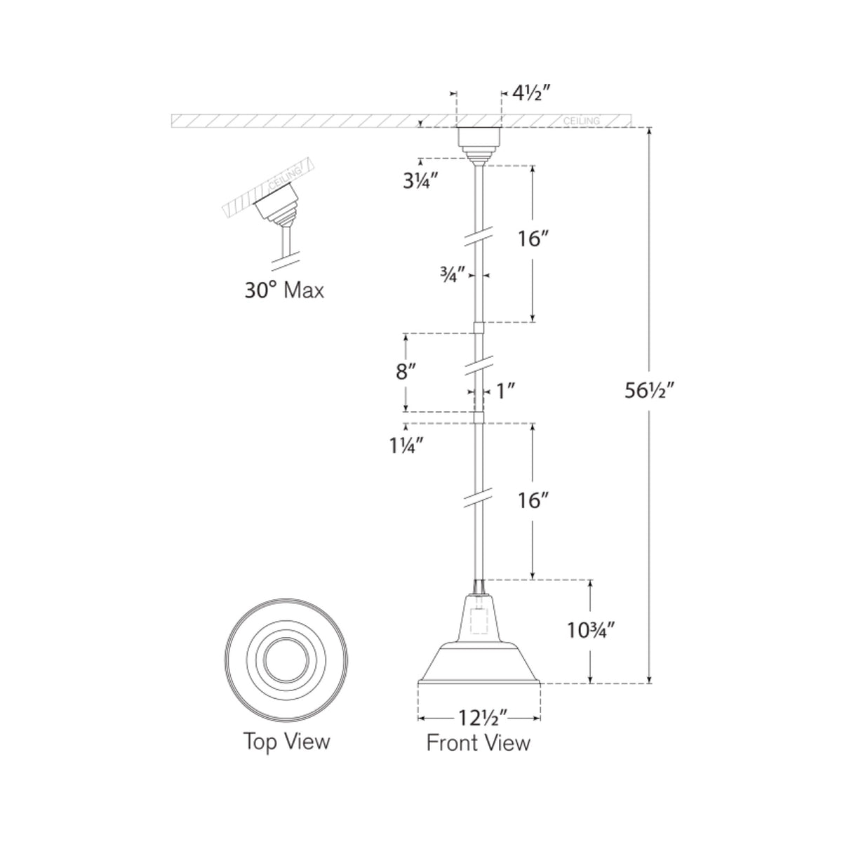 Academy Bowers Outdoor Pendant Light - line drawing.