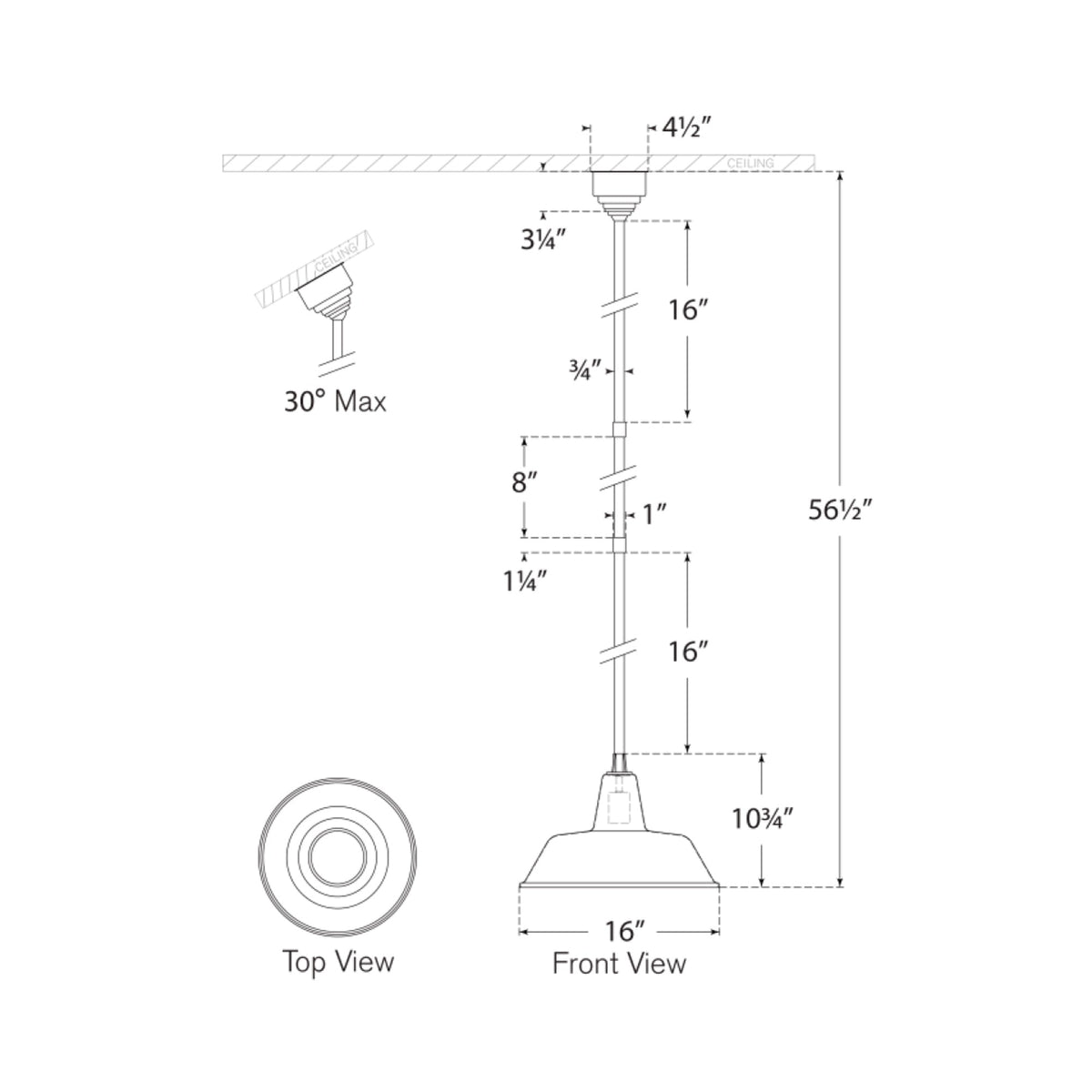 Academy Bowers Outdoor Pendant Light - line drawing.