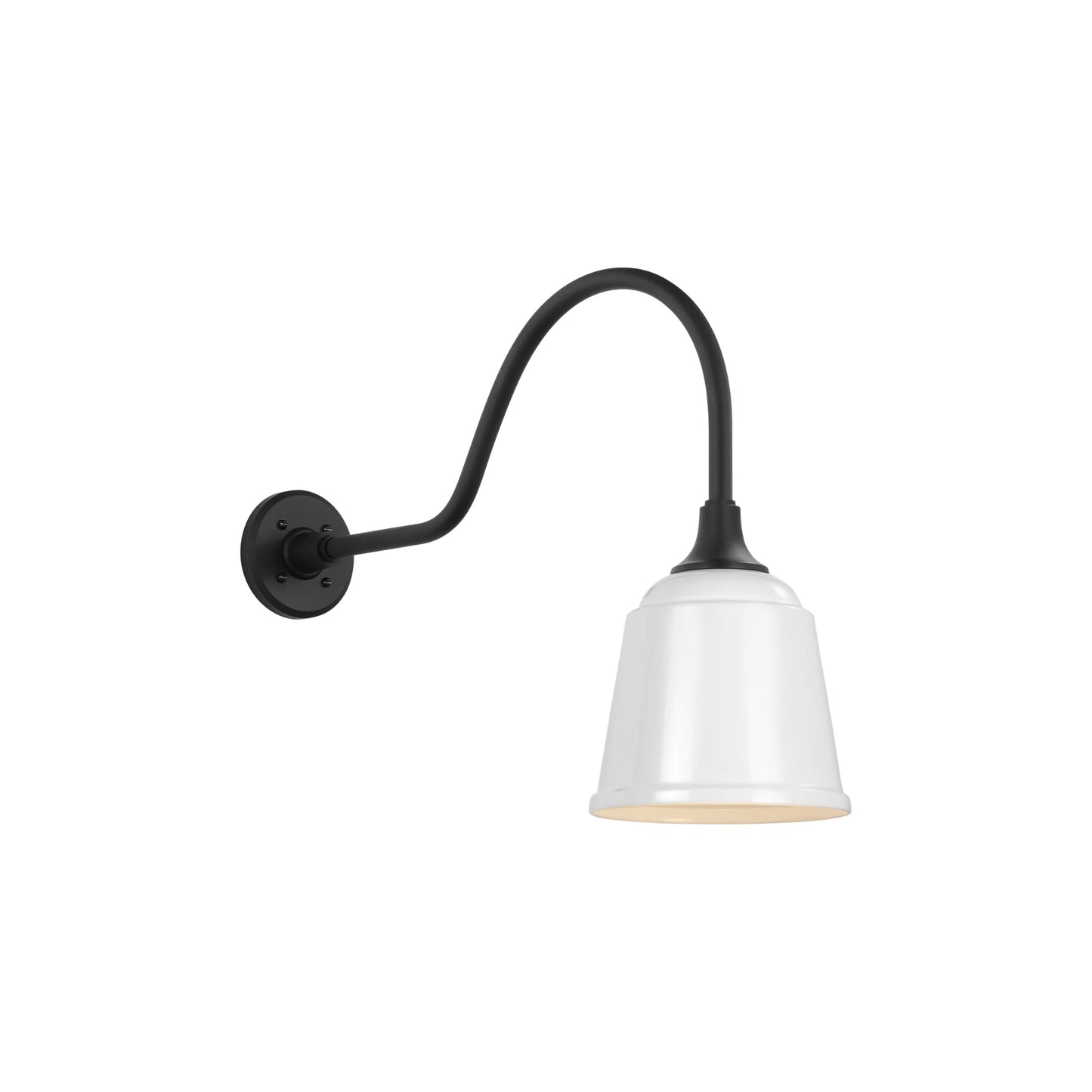 Academy Flynn Barn Outdoor Wall Light in Matte Black (8-Inch White Rockhouse Shade).