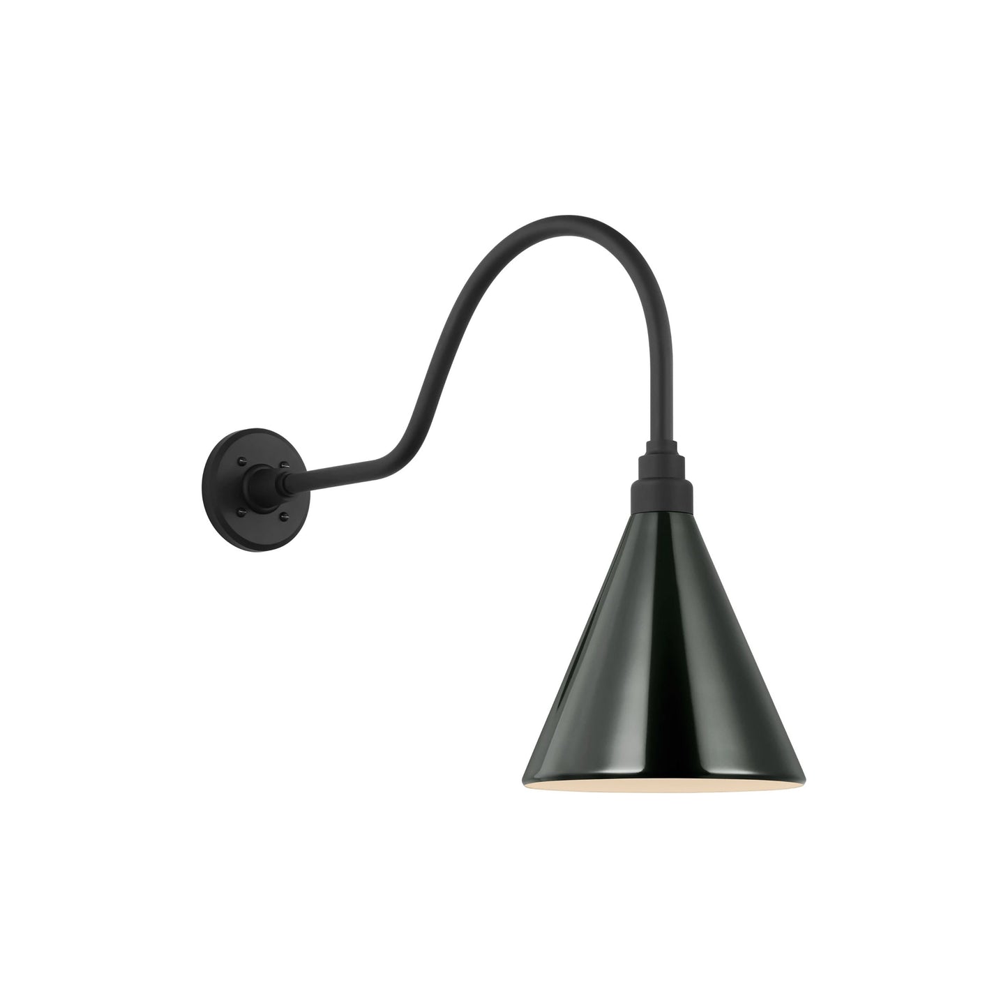 Academy Flynn Barn Outdoor Wall Light in Matte Black (9-Inch Green Conical Savannah Shade).