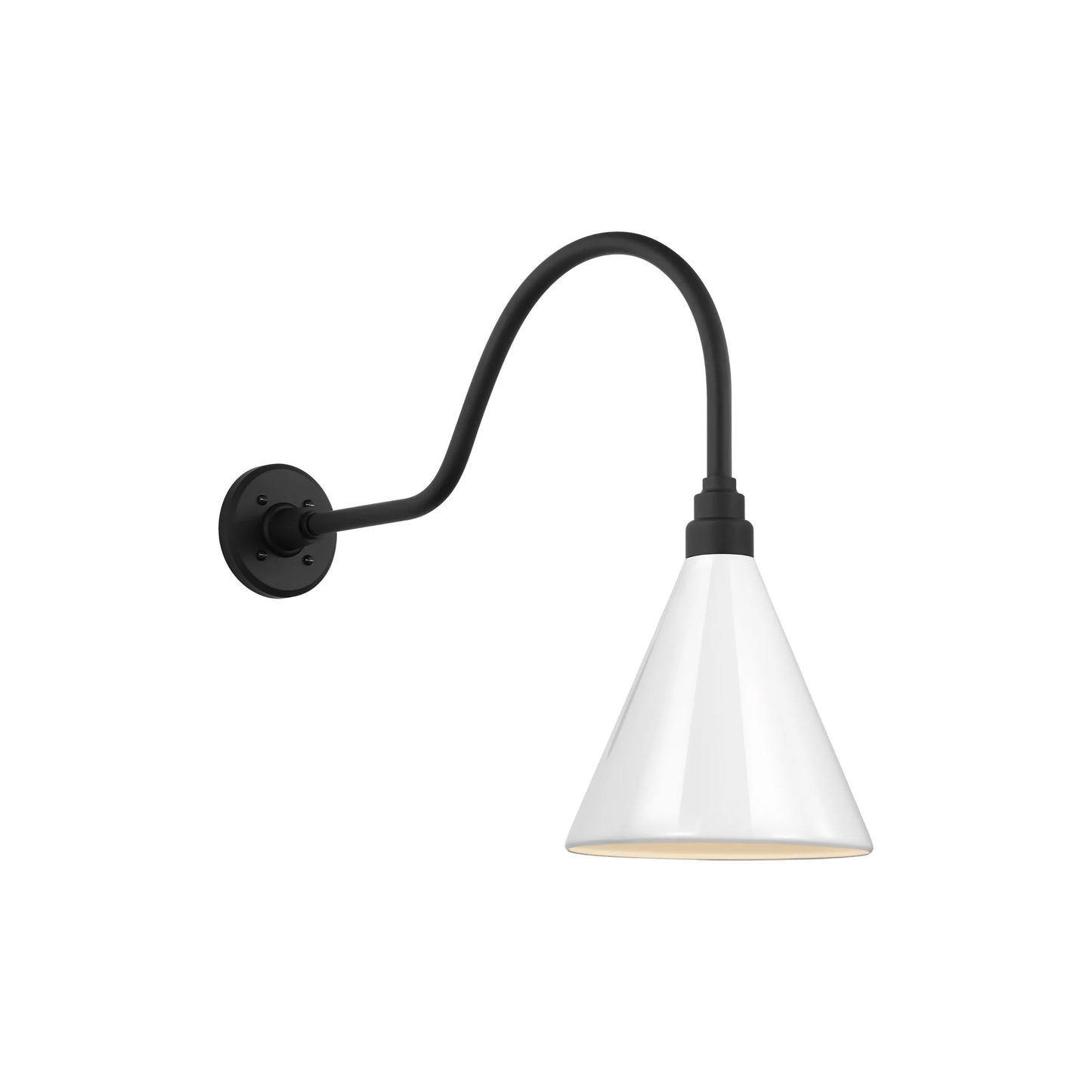 Academy Flynn Barn Outdoor Wall Light in Matte Black (9-Inch White Conical Savannah Shade).