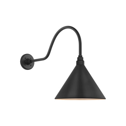 Academy Flynn Barn Outdoor Wall Light in Matte Black (12.5-Inch Conical Savannah Shade).