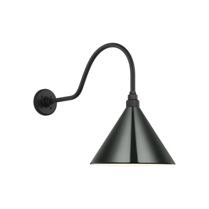 Academy Flynn Barn Outdoor Wall Light in Matte Black (12.5-Inch Green Conical Savannah Shade).