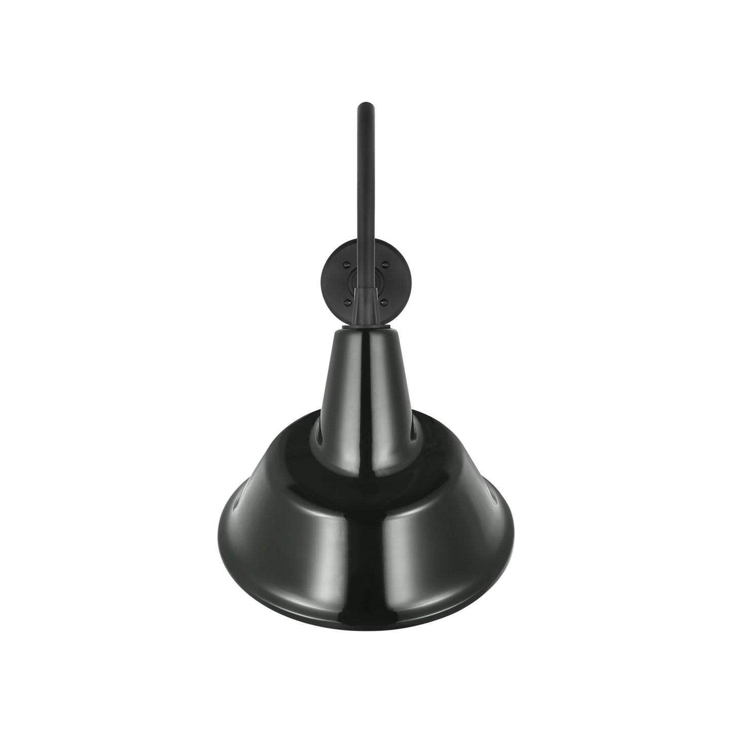 Academy Flynn Barn Outdoor Wall Light in Matte Black (12.5-Inch Green Tilted Bowers Shade).
