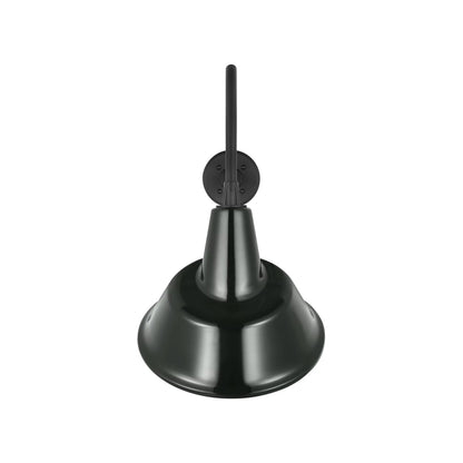 Academy Flynn Barn Outdoor Wall Light in Matte Black (12.5-Inch Green Tilted Bowers Shade).