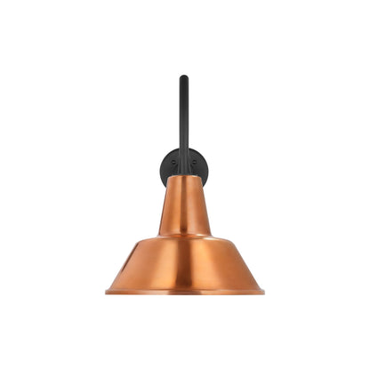 Academy Flynn Barn Outdoor Wall Light in Matte Black (12.5-Inch Soft Copper Bowers Shade).