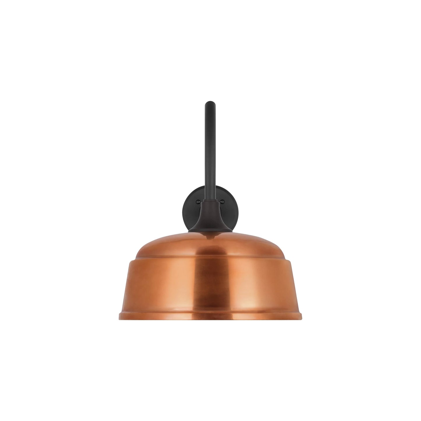 Academy Flynn Barn Outdoor Wall Light in Matte Black (12.5-Inch Soft Copper Rockhouse Shade).