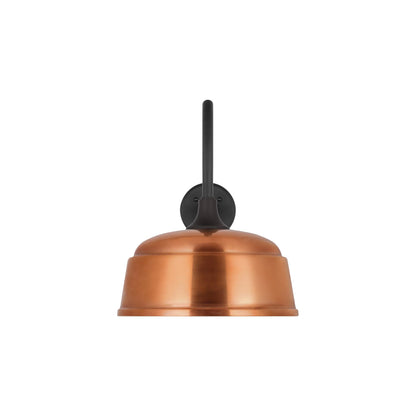 Academy Flynn Barn Outdoor Wall Light in Matte Black (12.5-Inch Soft Copper Rockhouse Shade).