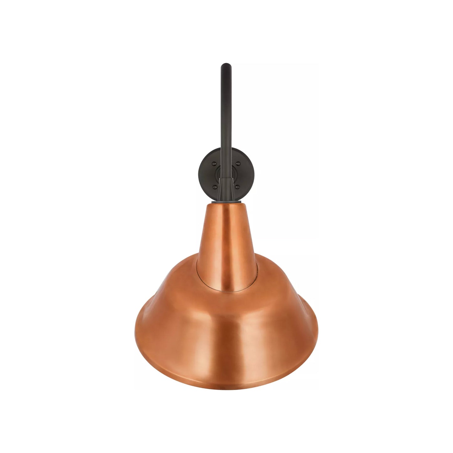 Academy Flynn Barn Outdoor Wall Light in Matte Black (12.5-Inch Soft Copper Tilted Bowers Shade).