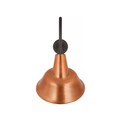 Academy Flynn Barn Outdoor Wall Light in Matte Black (12.5-Inch Soft Copper Tilted Bowers Shade).
