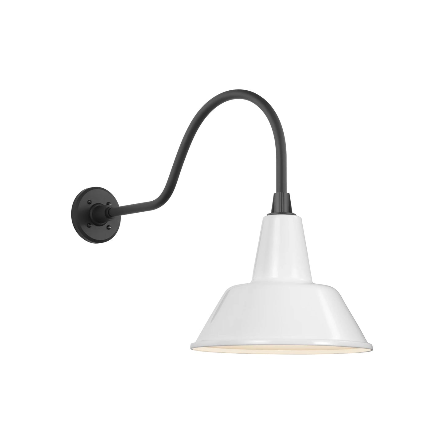 Academy Flynn Barn Outdoor Wall Light in Matte Black (12.5-Inch White Bowers Shade).