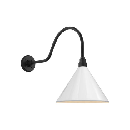 Academy Flynn Barn Outdoor Wall Light in Matte Black (12.5-Inch White Conical Savannah Shade).