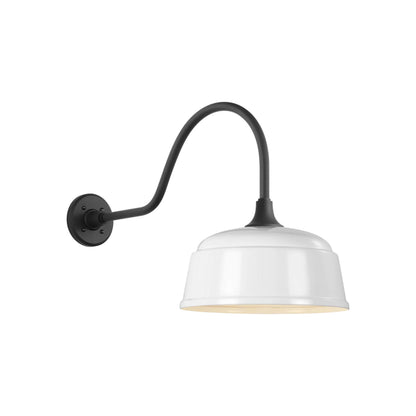 Academy Flynn Barn Outdoor Wall Light in Matte Black (12.5-Inch White Rockhouse Shade).