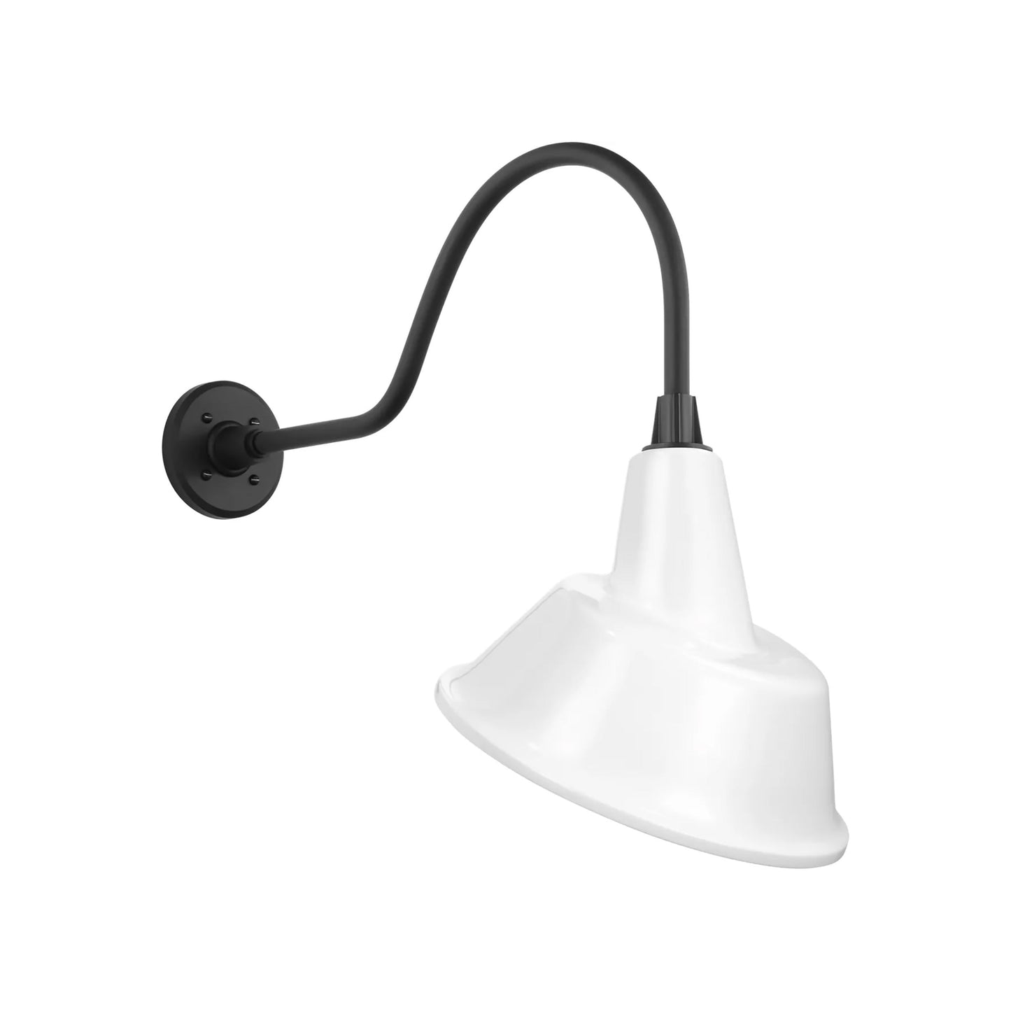 Academy Flynn Barn Outdoor Wall Light in Matte Black (12.5-Inch White Tilted Bowers Shade).