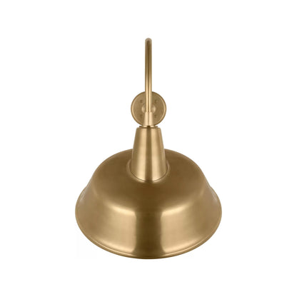 Academy Flynn Barn Outdoor Wall Light in Hand-Rubbed Antique Brass (16-Inch Tilted Bowers Shade).