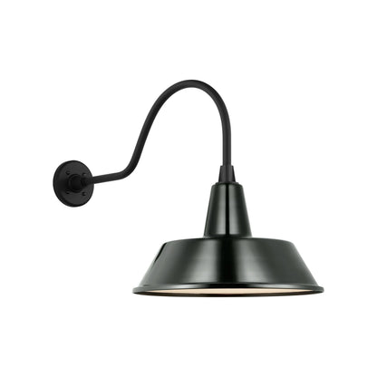 Academy Flynn Barn Outdoor Wall Light in Matte Black (16-Inch Green Bowers Shade).