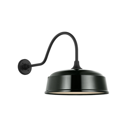 Academy Flynn Barn Outdoor Wall Light in Matte Black (16-Inch Green Rockhouse Shade).