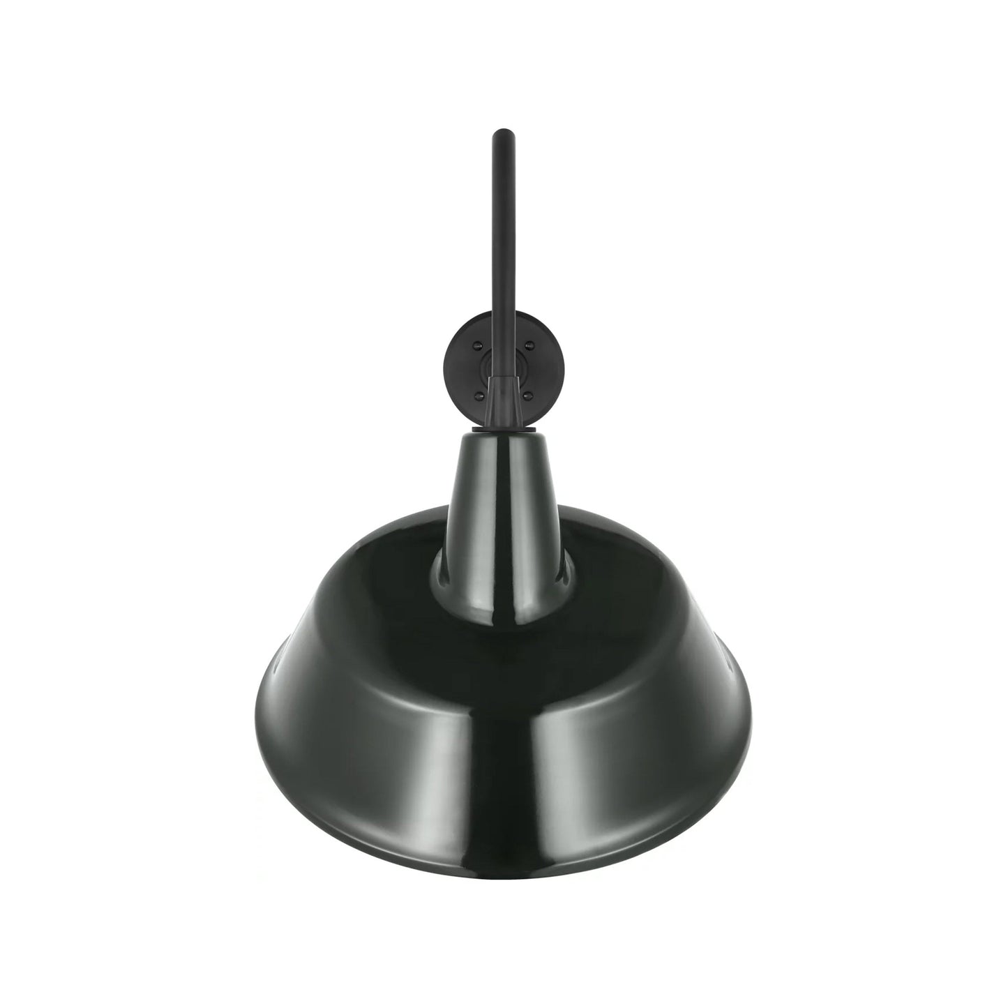 Academy Flynn Barn Outdoor Wall Light in Matte Black (16-Inch Green Tilted Bowers Shade).