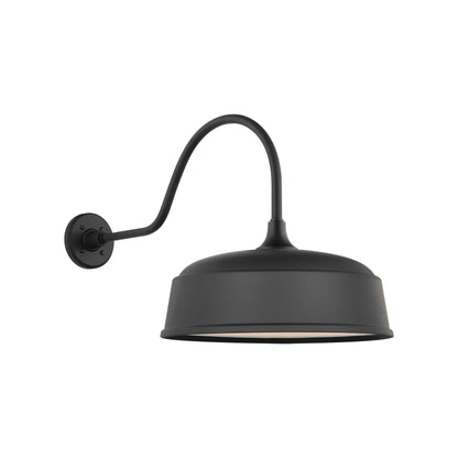 Academy Flynn Barn Outdoor Wall Light in Matte Black (16-Inch Rockhouse Shade).