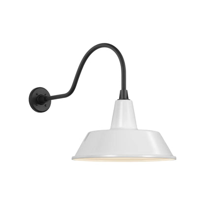 Academy Flynn Barn Outdoor Wall Light in Matte Black (16-Inch White Bowers Shade).
